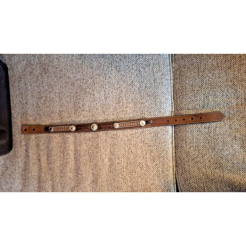 Youth Size 24 Nocona Brown Leather Belt (No Buckle)‎ 80770 Silver Concho & Braid